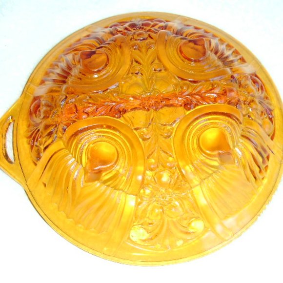 Vintage Divided Amber Glass Dish Killarney Pattern - Picture 4 of 6